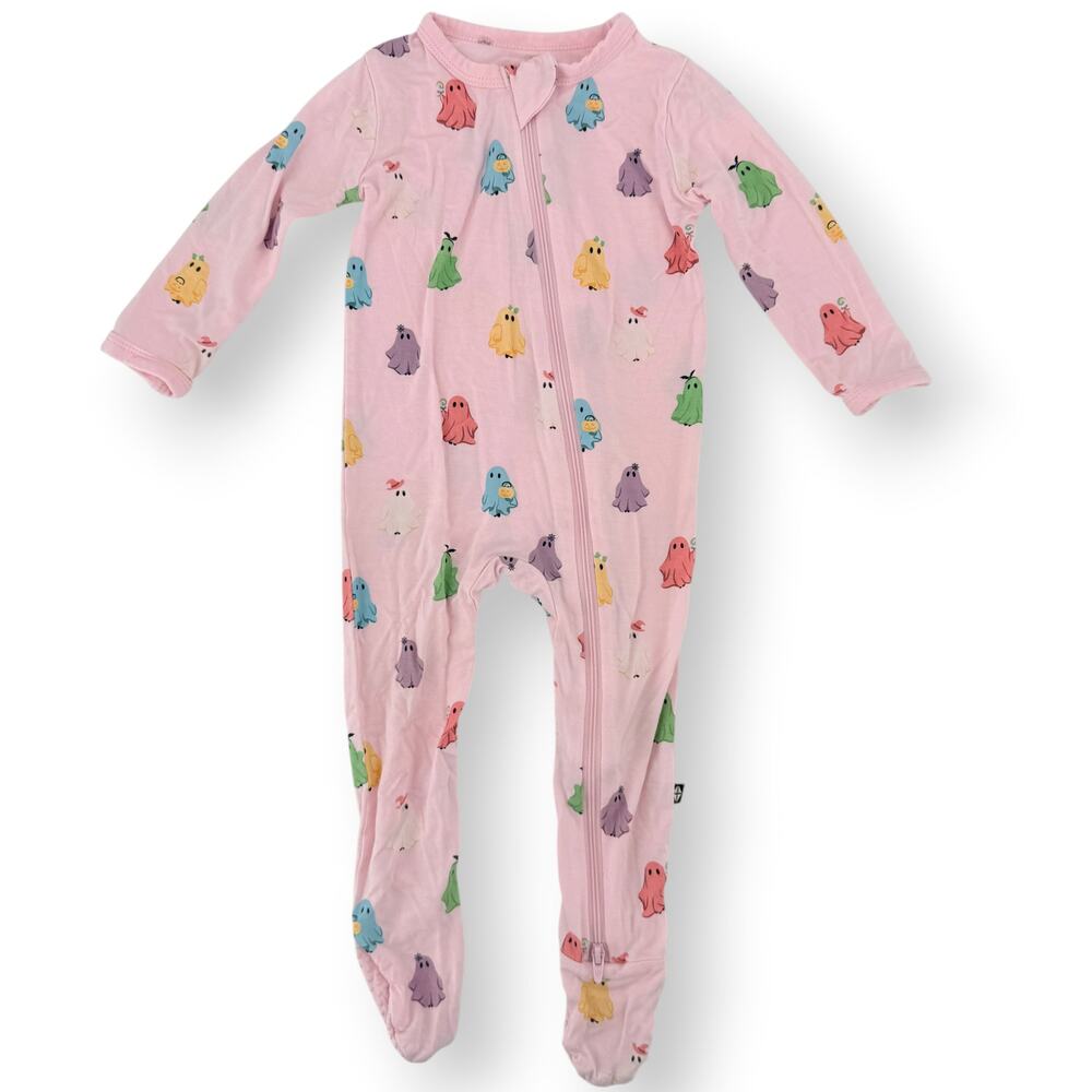 Kyte Baby Pink Halloween Ghost Zippered Footie Sleeper Girl Sz 6-12M Bamboo